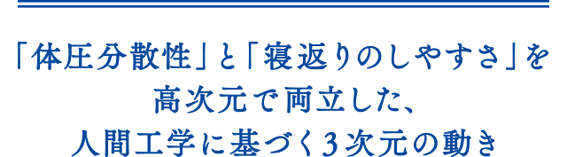 「体圧分散性」と「寝返りのしやすさ」を高次元で両立した、人間工学に基づく3次元の動き